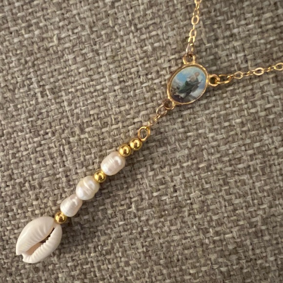 San Judas Rosary Gold Necklace Pearl Trendy Saint Jude - Picture 3 of 5